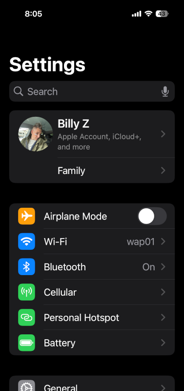 iOS Bluetooth Settings